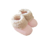 chausson pour bébé en laine avec fourrure moumoute rose 