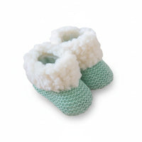 chausson pour bébé en laine avec fourrure moumoute couleur menthe