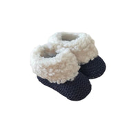 chausson pour bébé en laine bleu avec fourrure moumoute