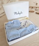 coffret cadeau naissance garçon bleu et blanc 