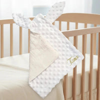 Doudou en gaze de coton et minky lapin plat personnalisée