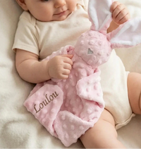 doudou plat lapin rose personnalisable 