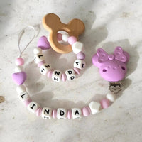 Attache tétine personnalisée et anneau de dentition silicone - éléphant Attache tétine personnalisée et anneau de dentition silicone - éléphant