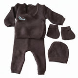 ensemble en laine pour bébé personnalisé de couleur marron 