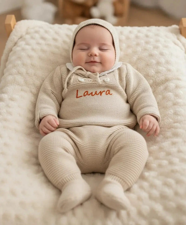 ensemble pour bébé en laine baguin pantalon pull personnalisé