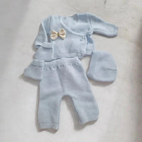 ensemble naissance mixte en laine bleu personnalisé