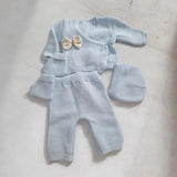 ensemble naissance mixte en laine bleu personnalisé