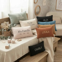 housse de coussin bébé enfant famille ou mamie personnalisé idée cadeau en gaze de coton