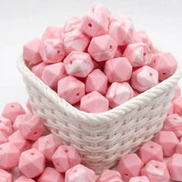 perle hexagonal 14 mm rose marbre pour fournisseur perle attache tetine silicone