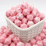 perle hexagonal 14 mm rose marbre pour fournisseur perle attache tetine silicone
