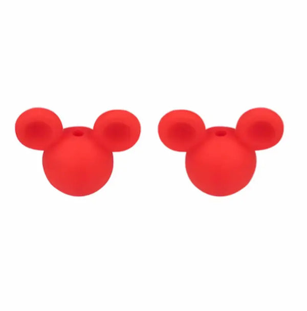 perle en silicone en forme tete mickey en couleur rouge