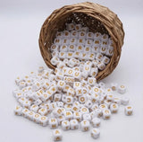 perle lettre alphabet silicone blanc et or pour confection attache tetine 