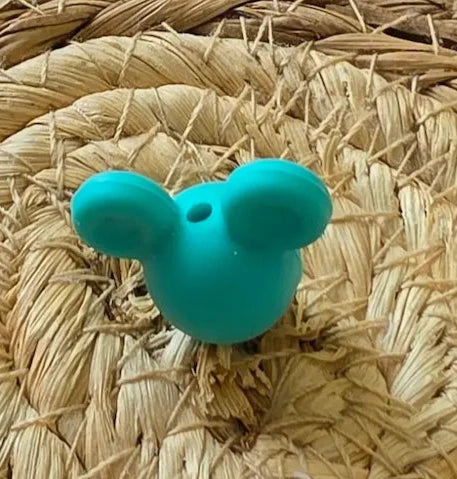 perle en silicone en forme tete mickey en couleur turquoise