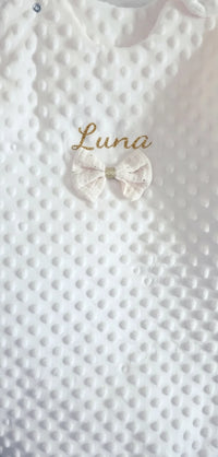 Gigoteuse Minky Crème avec Noeud Papillon Blanc Pailleté