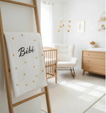 Plaid bebe personnalisé Sherpa & Gaze de Coton Blanc Cœurs Or (90x90) | Luxe