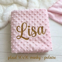 plaid naissance personnalisable rose modèle lisa 