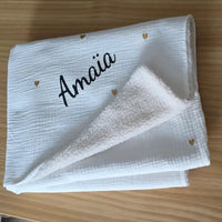 plaid personnalisable blanc en sherpa et gaze de coton
