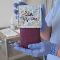 pochette aimantée aide soignant turquoise prune 