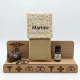pochette infirmière aimantée aide soignant or floral jaune 