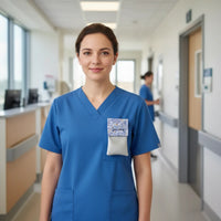 Cette pochette infirmière aimantée au motif Liberty bleuté est l'accessoire idéal pour allier esthétisme et fonctionnalité lors de vos tournées de soins. Sa fixation magnétique ultra-pratique permet de stabiliser vos instruments de travail directement sur votre blouse sans risquer de les faire tomber.