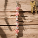 Porte-clé en perles silicone rose et bois modèle Aëla
