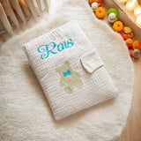 protège carnet de santé personnalisée en gaz de coton petit ourson