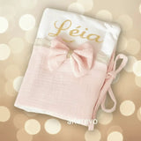 protège carnet de santé en rose en gaze de coton 