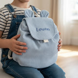 sac a dos enfant maternelle personnalisé pour la maternelle de couleur bleu velours côtelé