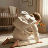 Sac a dos maternelle personnalisable lapin sablé porter par un enfant de 2 ans 