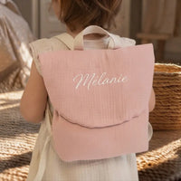 sac a dos maternelle personnalisable en gaze de coton rose thé