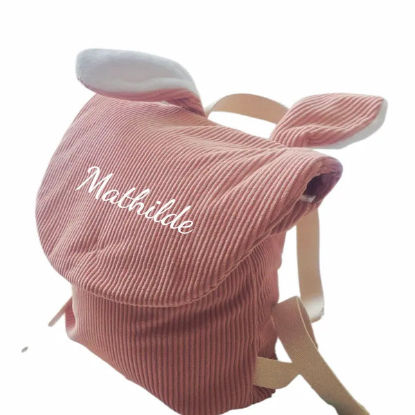 sac à dos en velours pour enfant en velours de couleur vieux rose 