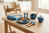 set de table enfants silicone bleu pétrol